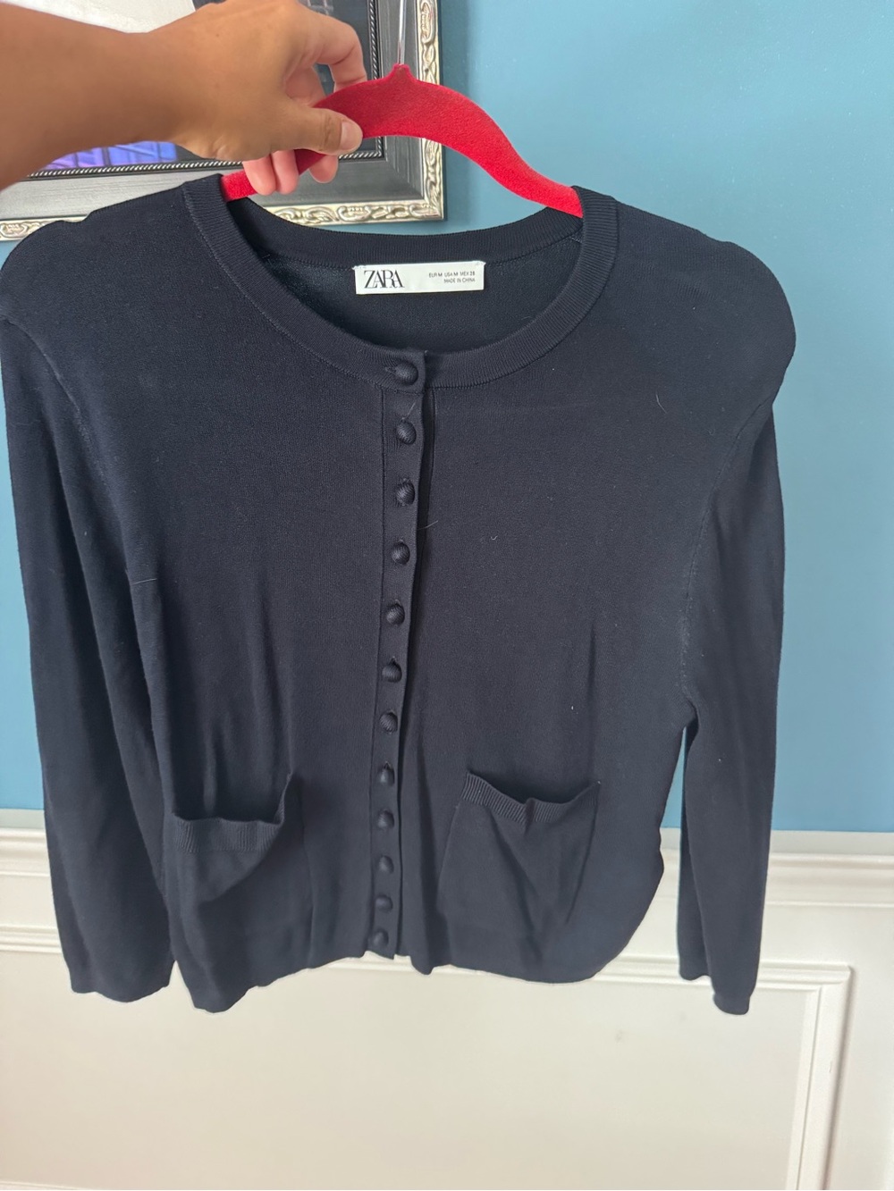 Zara Black Button-Front Knit Cardigan with Pockets